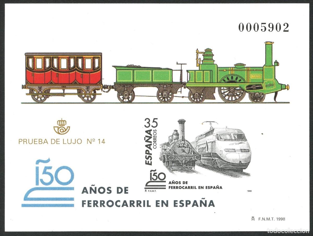 Sellos: ESPA&Ntilde;A, SELLO, PRUEBA DE LUJO, 150 A&Ntilde;OS DE FERROCARRIL EN ESPA&Ntilde;A, 1998