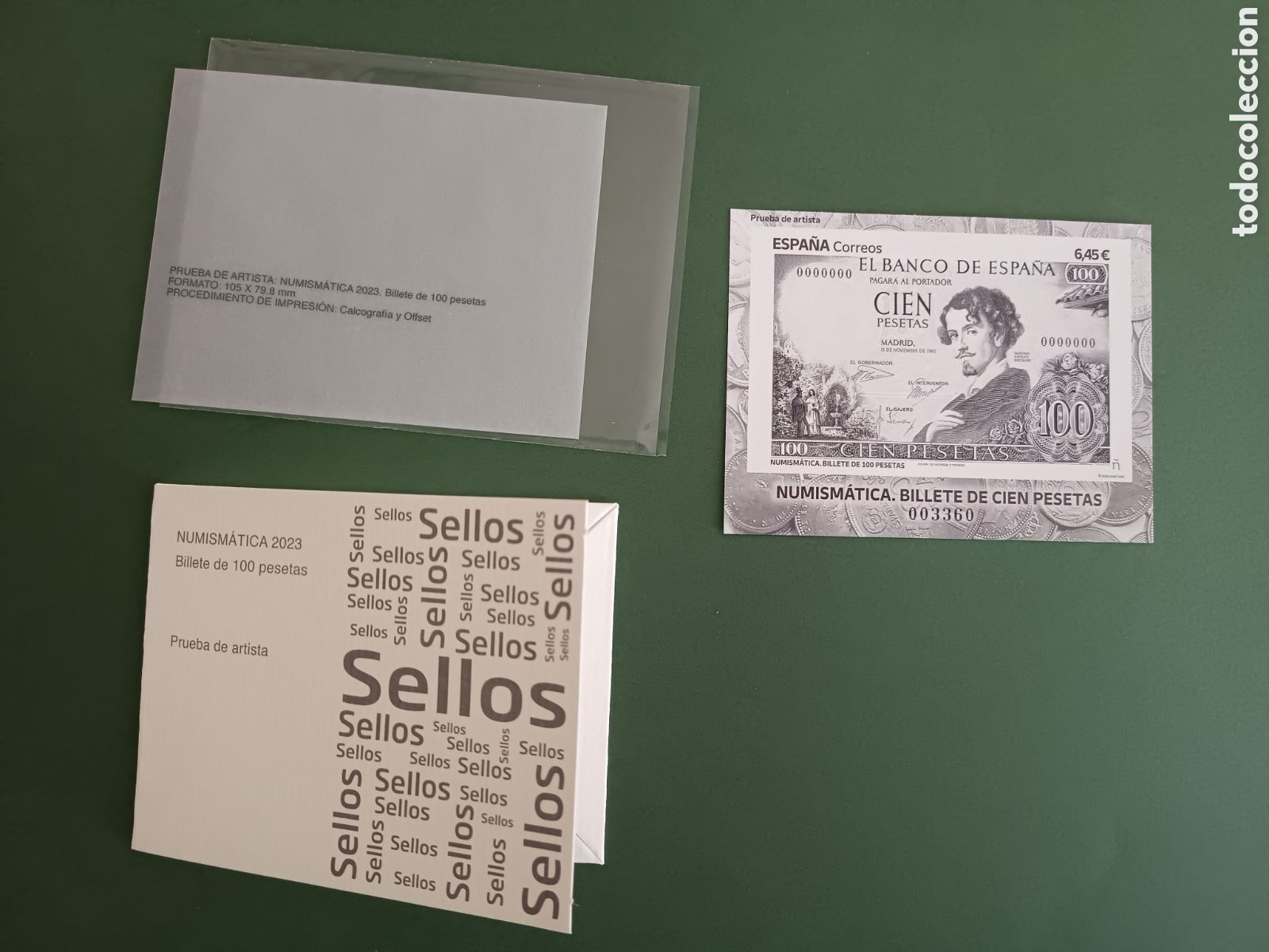 Sellos: PRUEBA DE ARTISTA ESPA&Ntilde;A 2023 - NUMISM&Aacute;TICA BILLETE 100 PESETAS GUSTAVO ADOLFO BECQUER