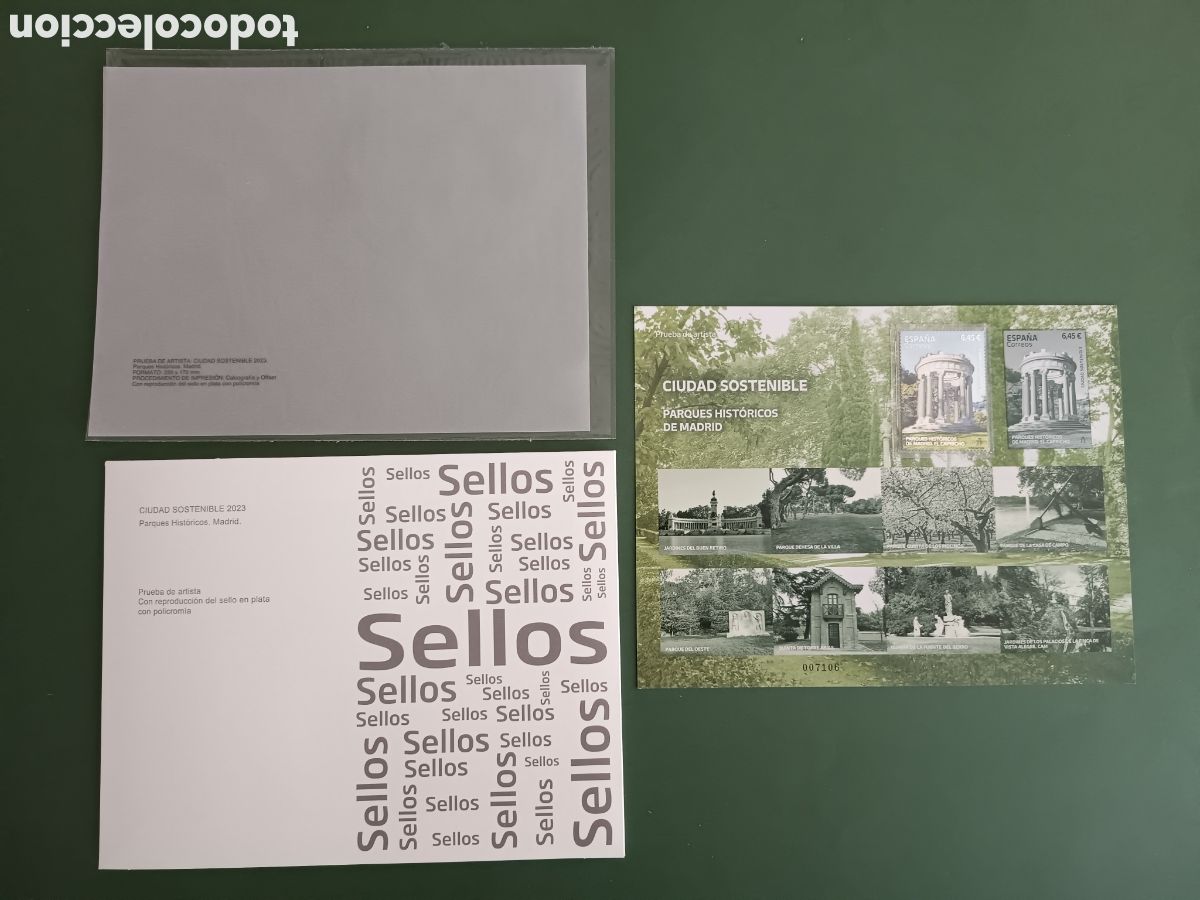Sellos: PRUEBA DE ARTISTA 2023 - CIUDAD SOSTENIBLE - PARQUES HISTORICOS MADRID