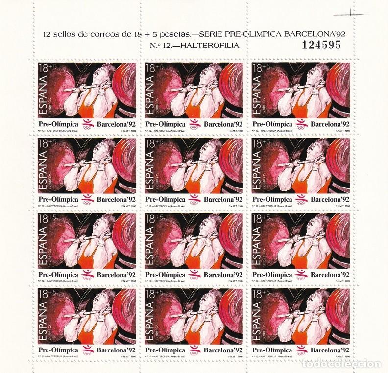 Sellos: Edifil MP 10 - Minipliego completo 12 sellos - Serie pre-ol&iacute;mpica Barcelona 92 - N&ordm; 12 Halterofilia