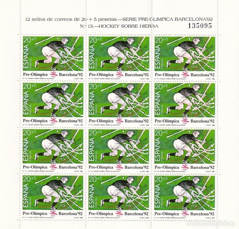 Sellos: Edifil MP 11 Minipliego completo 12 s - Serie pre-ol&iacute;mpica Barcelona 92 - N&ordm; 13 Hockey sobre hierba