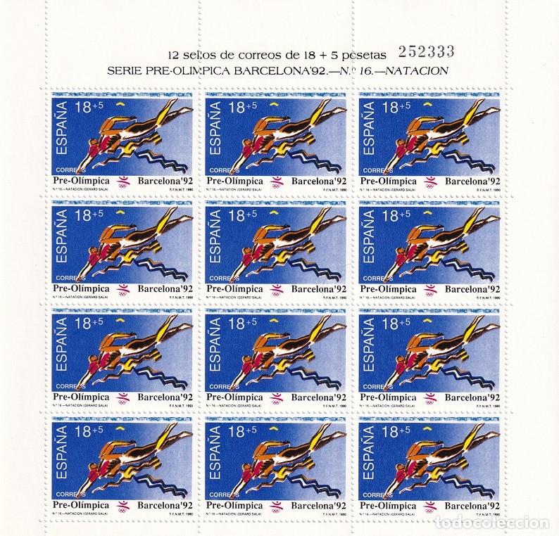 Sellos: Edifil MP 18 - Minipliego completo 12 sellos - Serie pre-ol&iacute;mpica Barcelona 92 - N&ordm; 16 Nataci&oacute;n