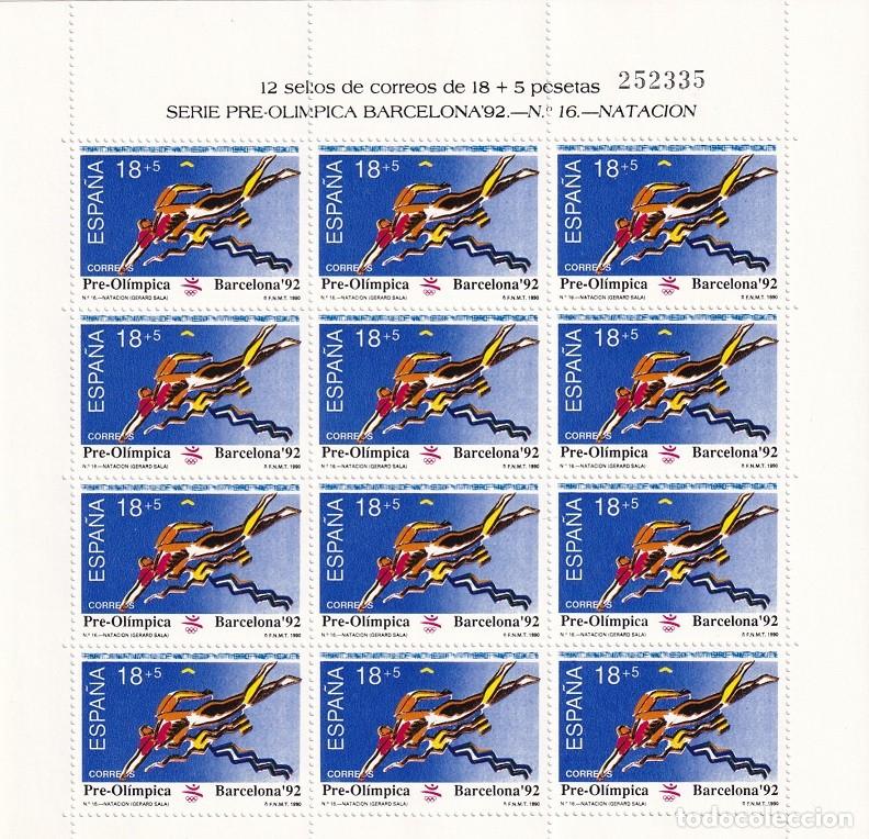Sellos: Edifil MP 18 - Minipliego completo 12 sellos - Serie pre-ol&iacute;mpica Barcelona 92 - N&ordm; 16 Nataci&oacute;n