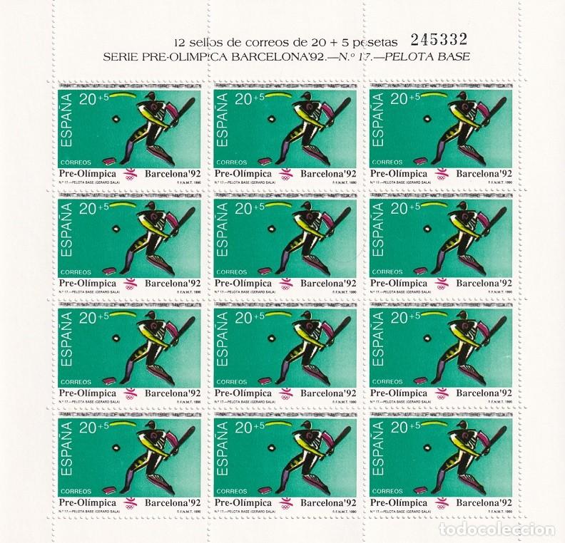 Sellos: Edifil MP 19 - Minipliego completo 12 sellos - Serie pre-ol&iacute;mpica Barcelona 92 - N&ordm; 17 Pelota base