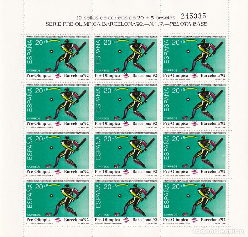 Sellos: Edifil MP 19 - Minipliego completo 12 sellos - Serie pre-ol&iacute;mpica Barcelona 92 - N&ordm; 17 Pelota base