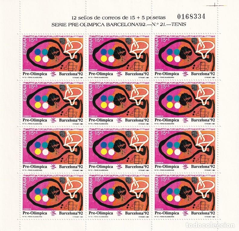 Sellos: Edifil MP 32 - Minipliego completo 12 sellos - Serie pre-ol&iacute;mpica Barcelona 92 - N&ordm; 21 Tenis