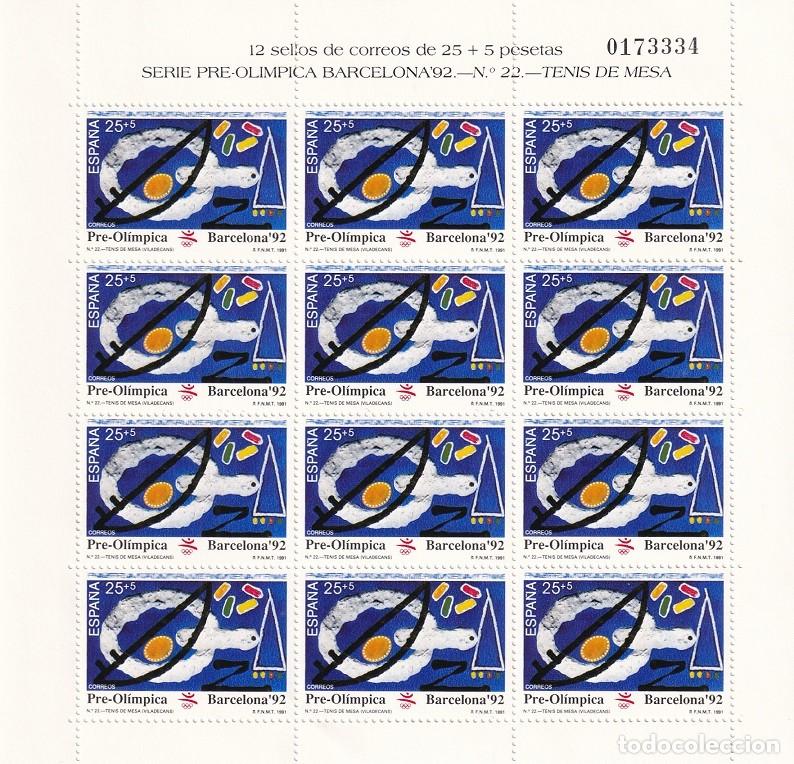 Sellos: Edifil MP 33 - Minipliego completo 12 sellos - Serie pre-ol&iacute;mpica Barcelona 92 - N&ordm; 22 Tenis de mesa