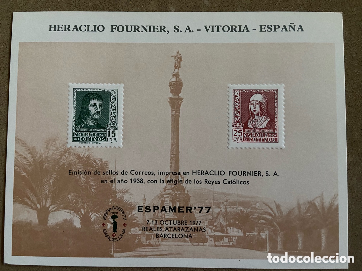 Sellos: HOJA RECUERDO HERACLIO FOURNIER- ESPAMER 77
