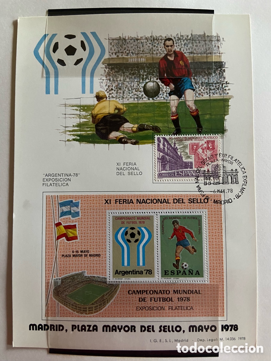 Sellos: HOJA RECUERDO XI FERIA NACIONAL DEL SELLO. EXPOSICION FILATELICA ARGENTINA 78. F&Uacute;TBOL