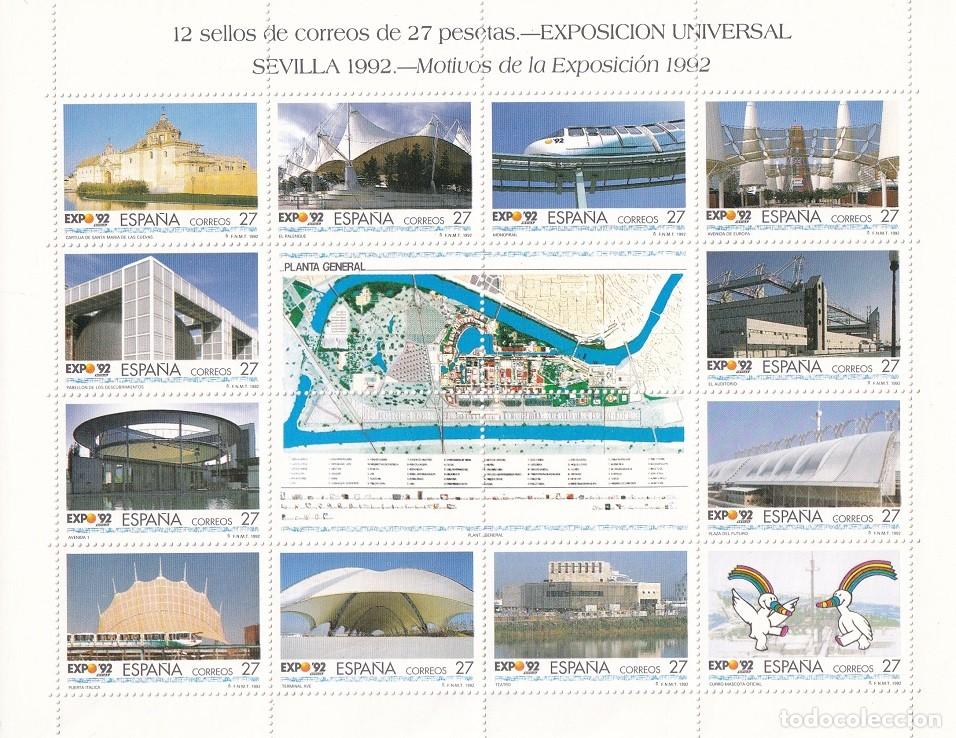 Sellos: Minipliego completo 12 sellos - Exposici&oacute;n Universal Sevilla 1992 - Motivos de la Exposici&oacute;n 1992