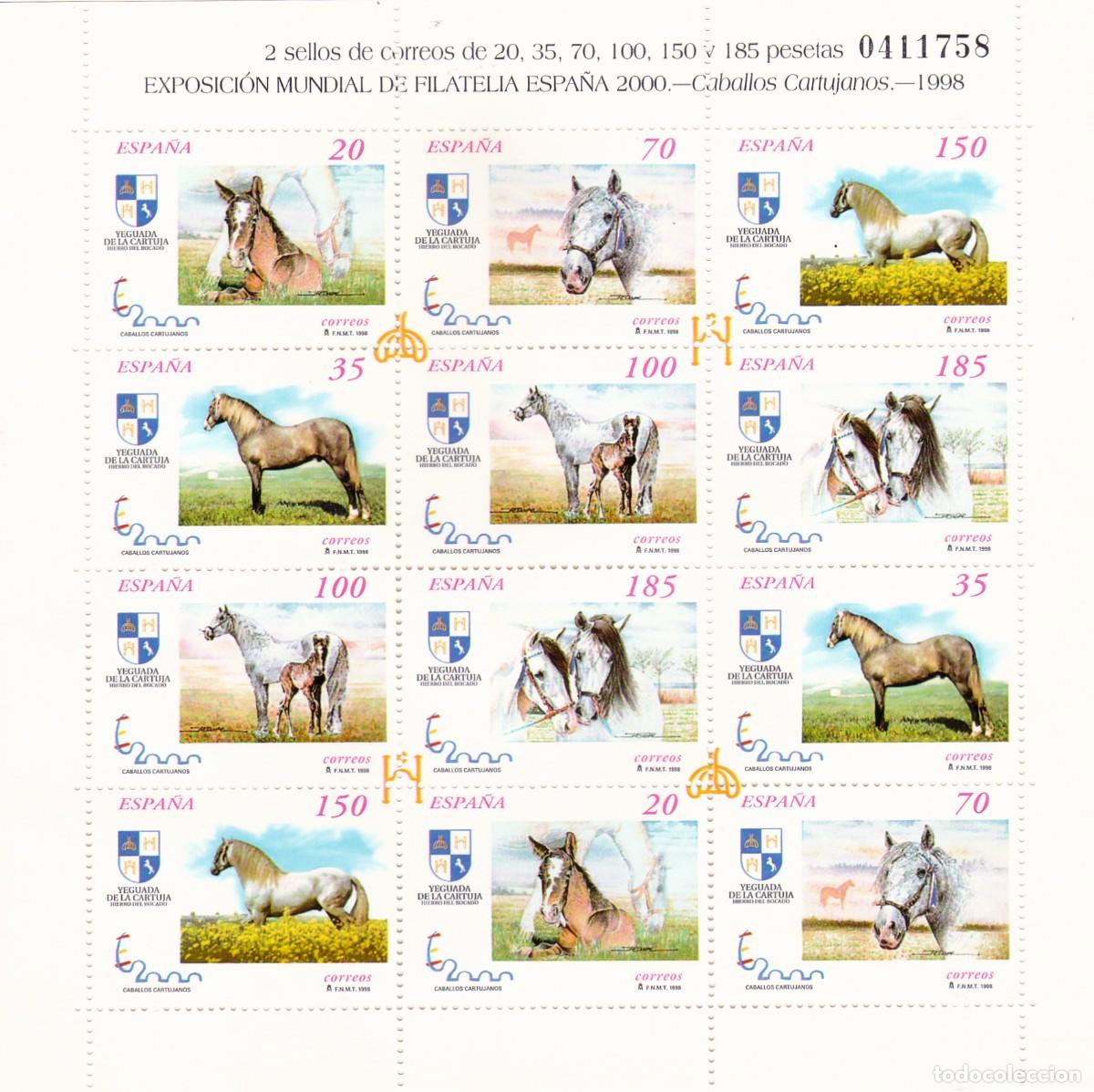 Sellos: SELLOS - EXPO MUNDIAL DE FILATELIA ESPA&Ntilde;A 2000 - (MP 62) CABALLOS CARTUJANOS (NUEVOS)