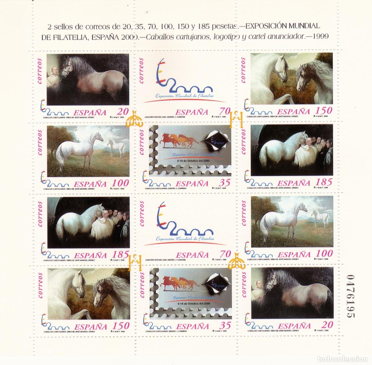 Sellos: SELLOS 1999 - EXPO MUNDIAL DE FILATELIA ESPA&Ntilde;A 2000 - (MP 67) CABALLOS CARTUJANOS (NUEVOS)