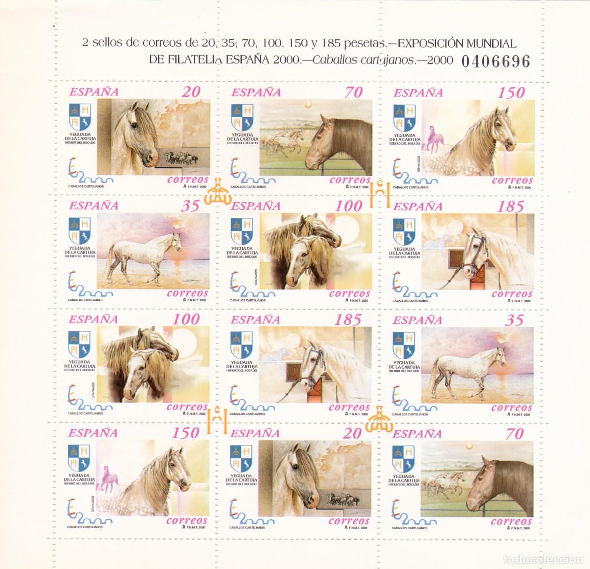 Sellos: SELLOS 2000 - EXPO MUNDIAL DE FILATELIA ESPA&Ntilde;A 2000 - (MP 69) CABALLOS CARTUJANOS (NUEVOS)