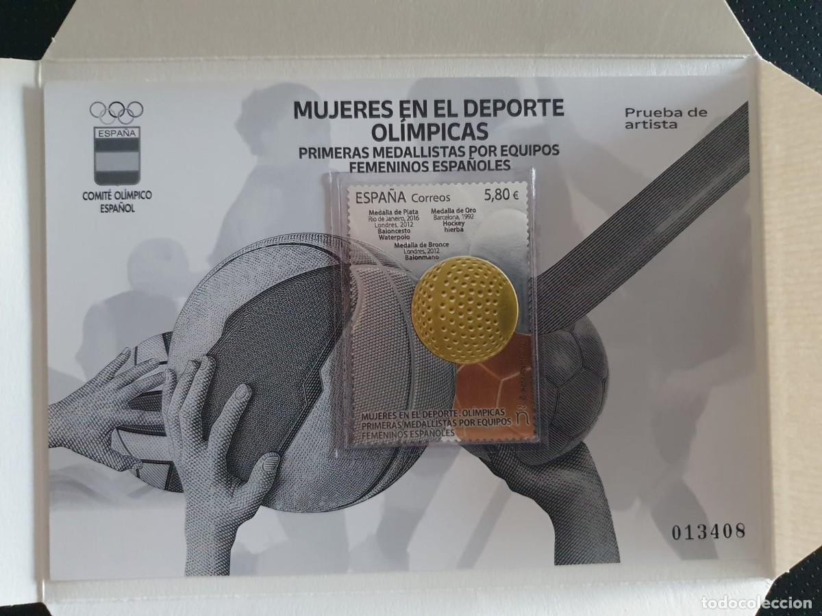 Sellos: PRUEBA OFICIAL ARTISTA SELLO PLATA COLOR ORO Y BRONCE MUJERES OLIMPICAS ESPA&Ntilde;A