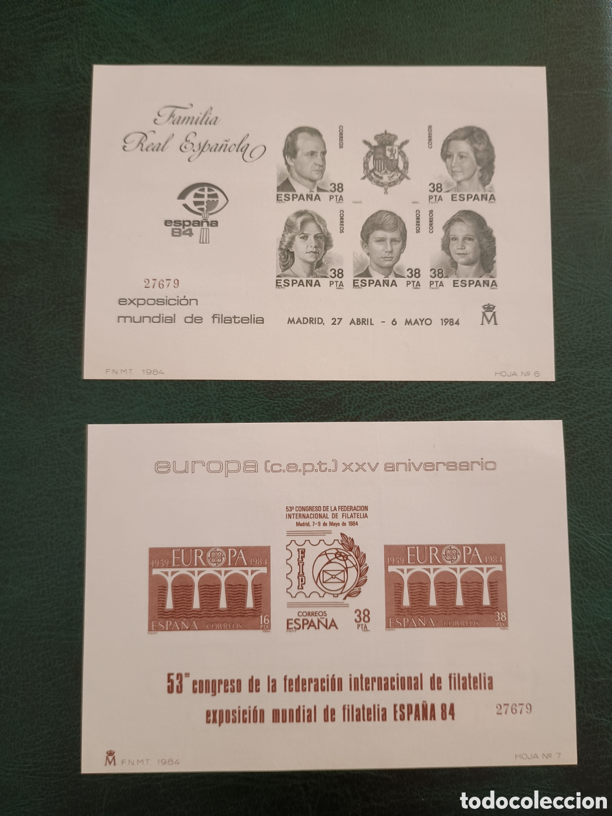Sellos: ESPA&Ntilde;A 1984 - PRUEBAS DE LUJO EDIFIL 6/7 MISMA NUMERACI&Oacute;N - EXPOSICI&Oacute;N MUNDIAL DE FILATELIA