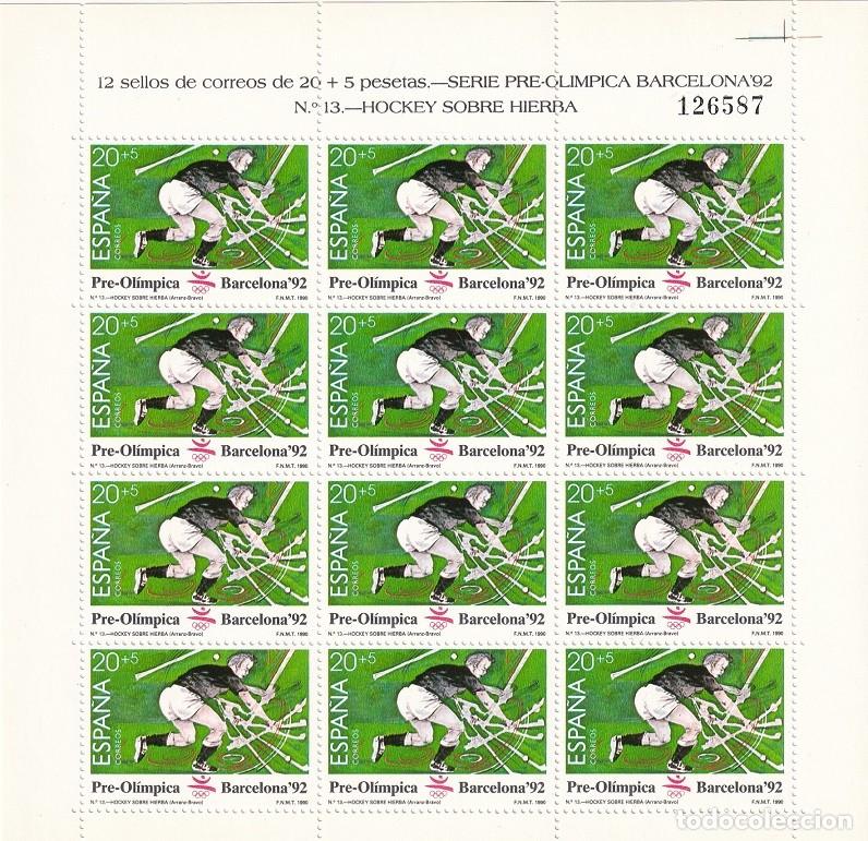 Sellos: Edifil MP 11 Minipliego completo 12 s - Serie pre-ol&iacute;mpica Barcelona 92 - N&ordm; 13 Hockey sobre hierba