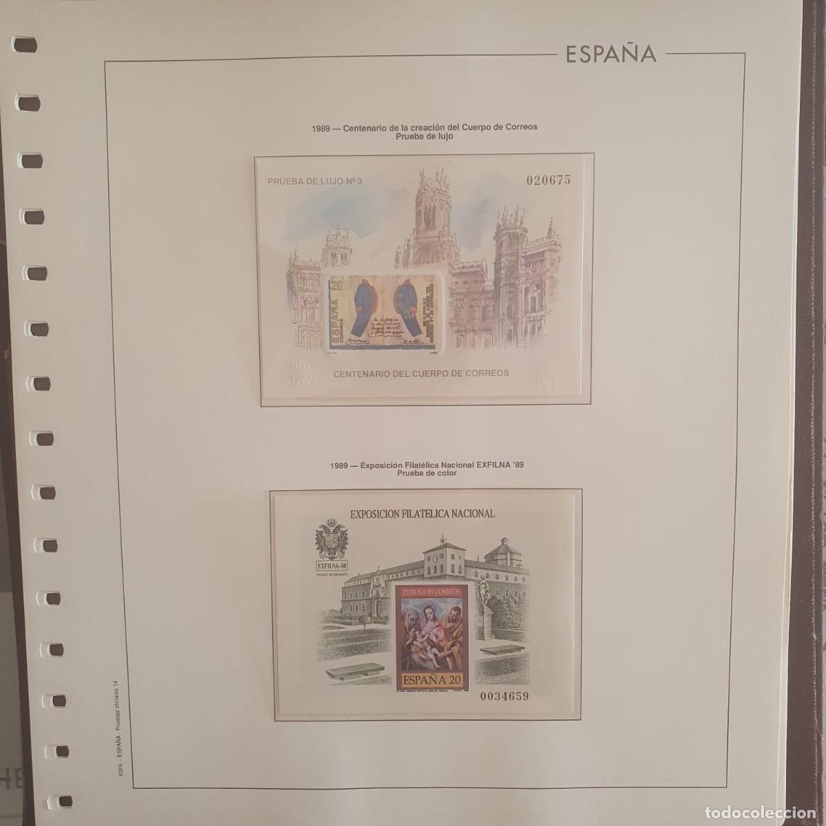 Sellos: PRUEBAs OFICIALES 18 ** + 19 ** ESPA&Ntilde;A 1989 MONTADAS EN HOJA EDIFIL