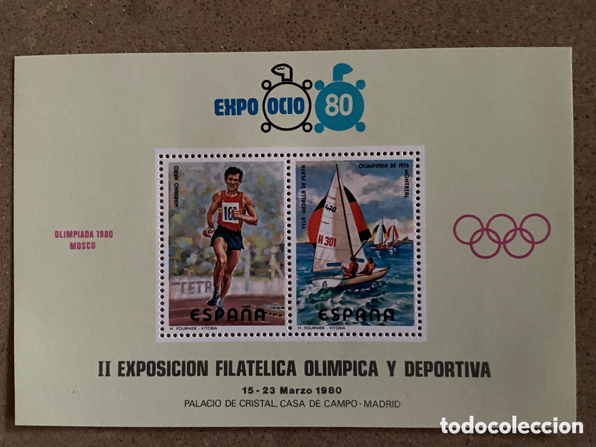 Sellos: I EXPOSICION FILATELICA OLIMPICA Y DEPORTIVA EXPO OCIO 80. MOSC&Uacute; 80. Atletismo y vela