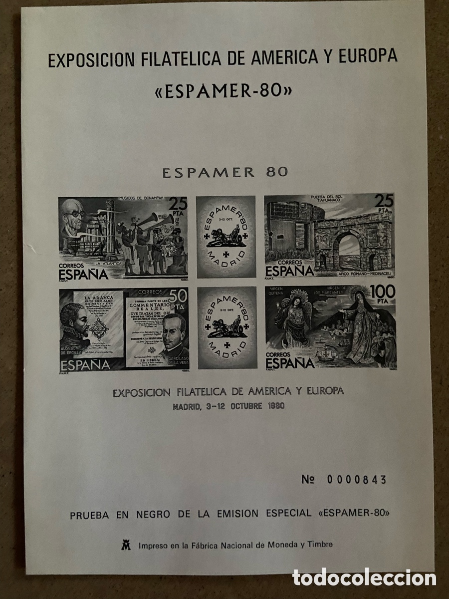 Sellos: 1980-ESPA&Ntilde;A EDIFIL 3 PRUEBA EN NEGRO DE LA EMISI&Oacute;N ESPECIAL ESPAMER-80
