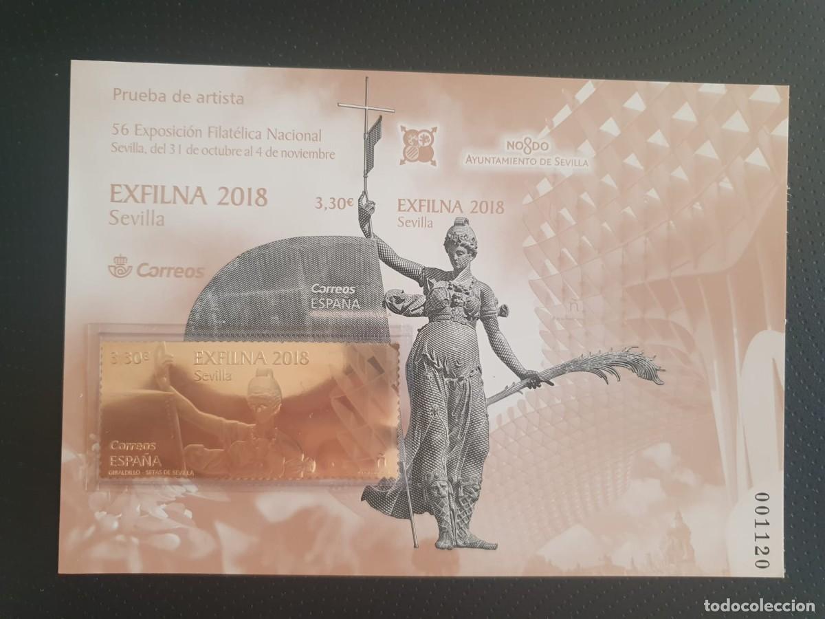 Briefmarken: PRUEBA OFICIAL ARTISTA SELLO ORO ROSA EXFILNA 2018 SEVILLA ESPA&Ntilde;A