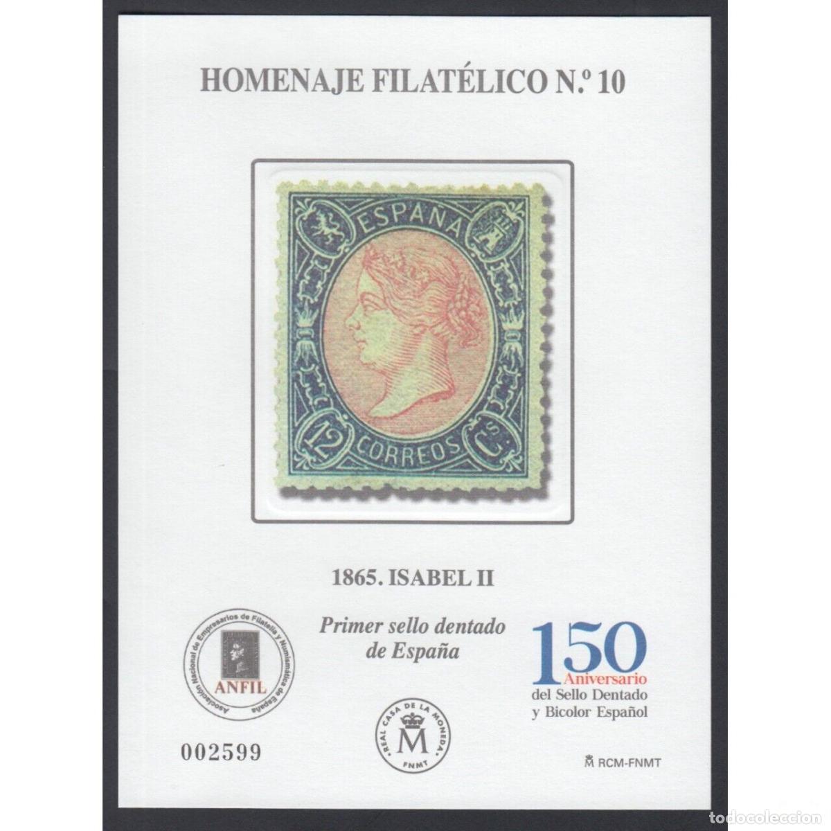 Briefmarken: Sellos Espa&ntilde;a a&ntilde;o 2015 Homenaje Filatelico n 10 Isabel II Primer sello dentado v.c. 18 &euro;