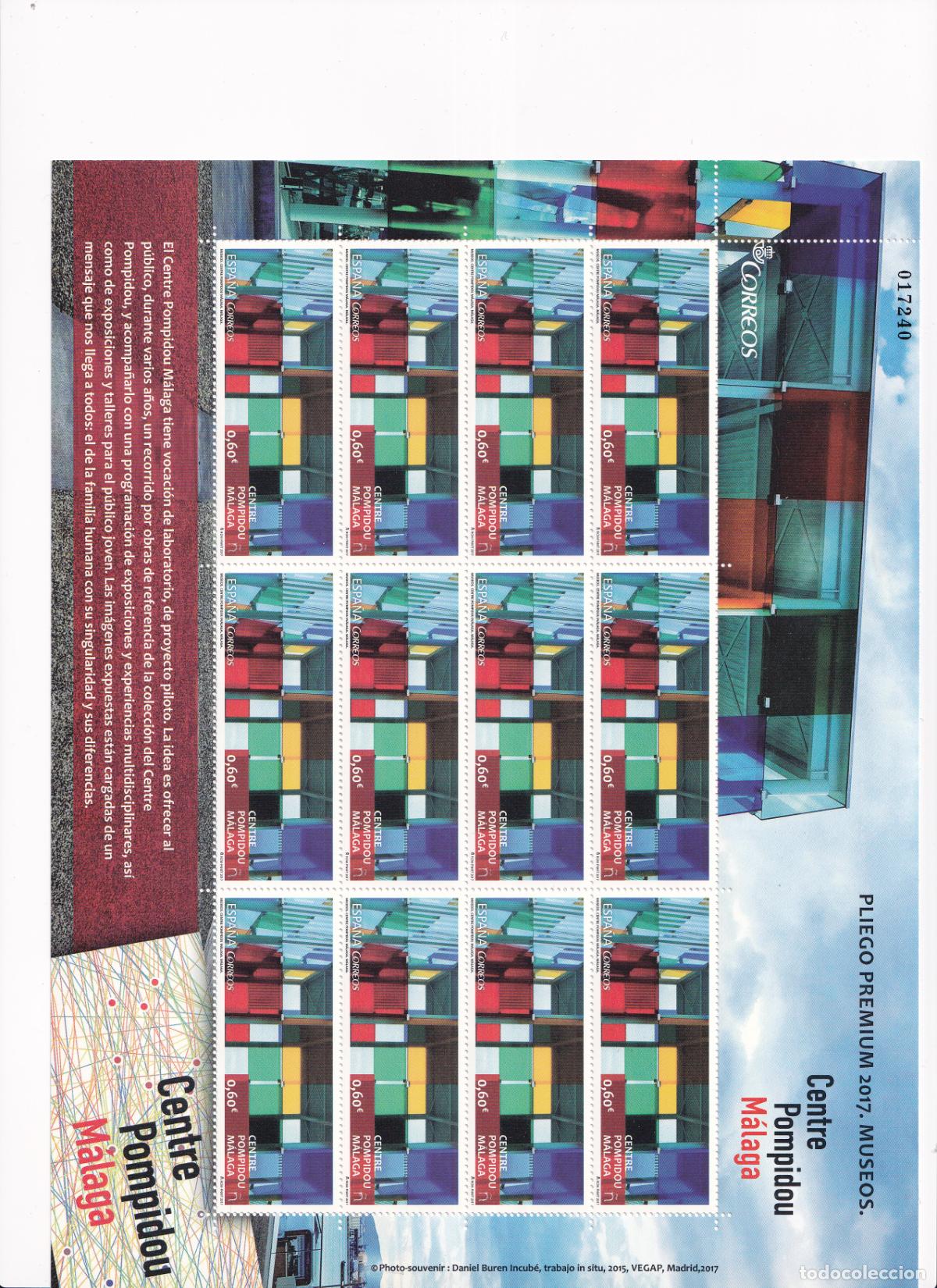 Briefmarken: Sellos Espa&ntilde;a bonito pliego premium a&ntilde;o 2017 Museo centro Pompidou de Malaga