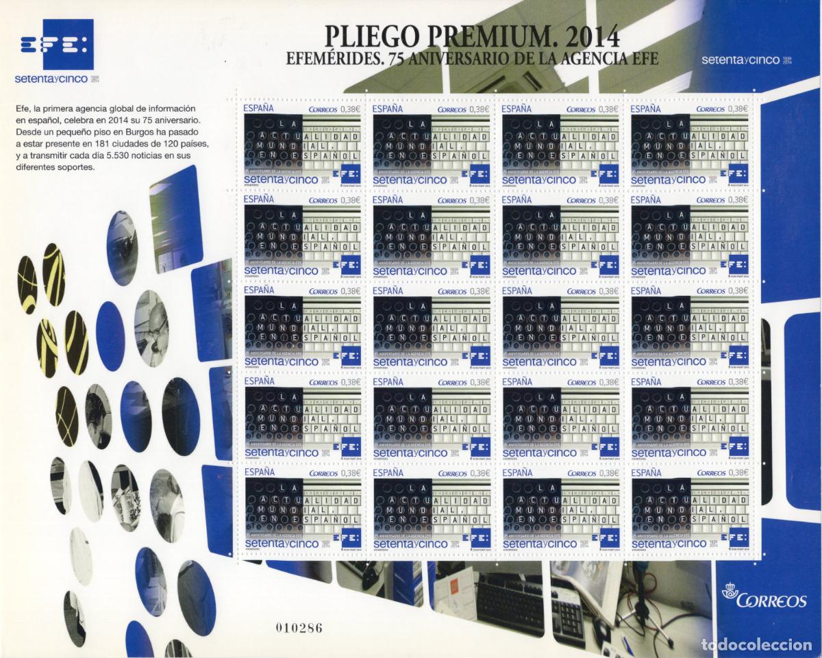 Stamps: Sellos Espa&ntilde;a bonito pliego premium a&ntilde;o 2014 75&ordm; Aniversario agencia EFE