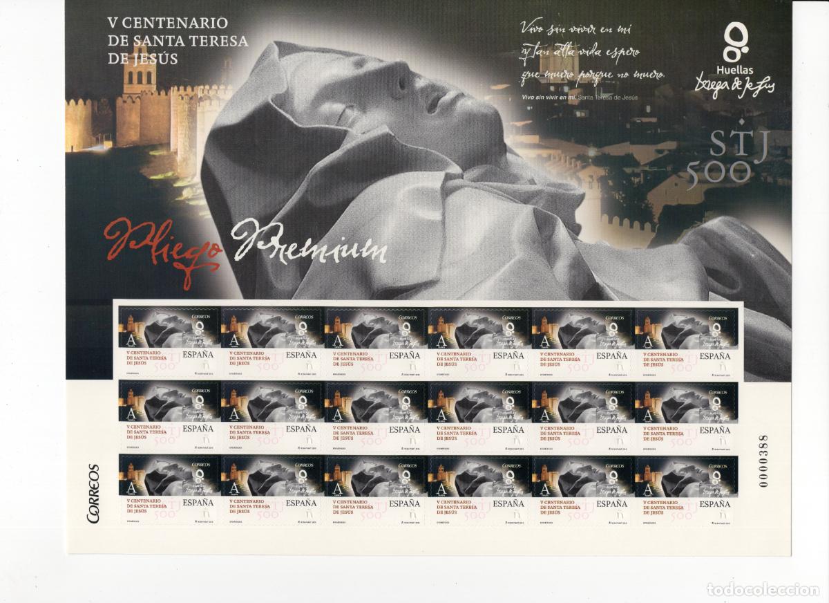 Briefmarken: Sellos Espa&ntilde;a bonito pliego premium a&ntilde;o 2015 V centenario Santa Teresa