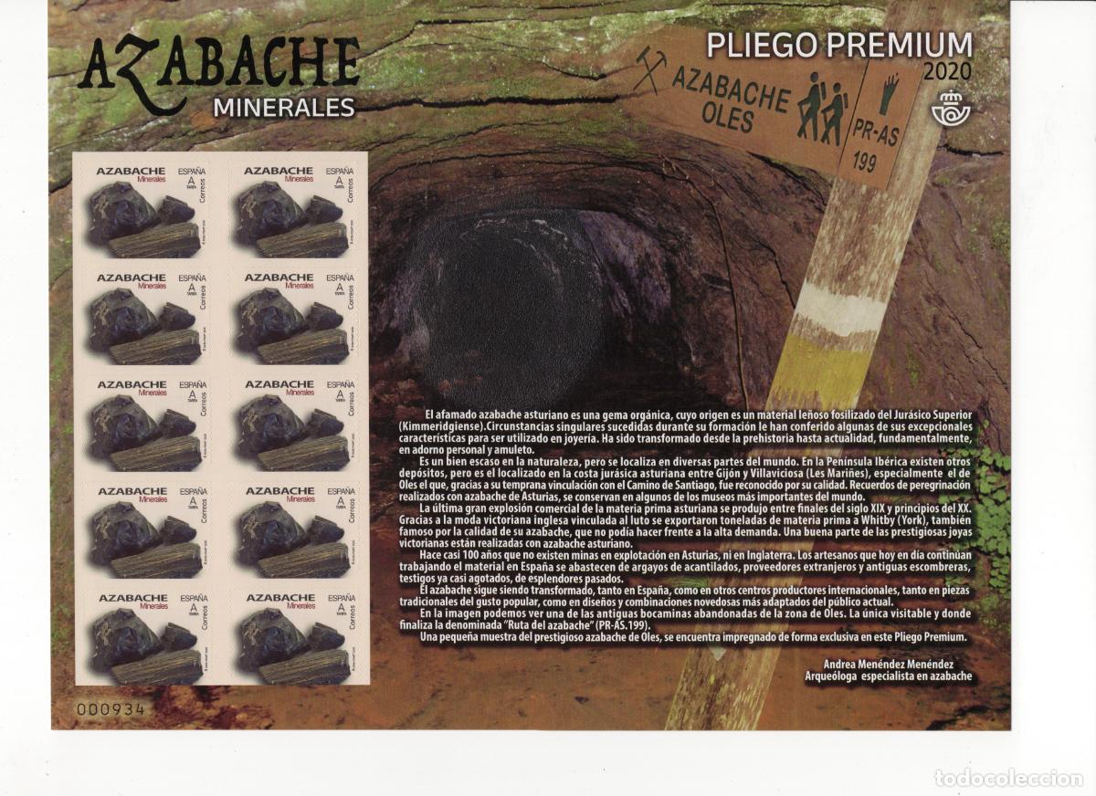 Briefmarken: Sellos Espa&ntilde;a bonito pliego premium a&ntilde;o 2020 Minerales Azabache