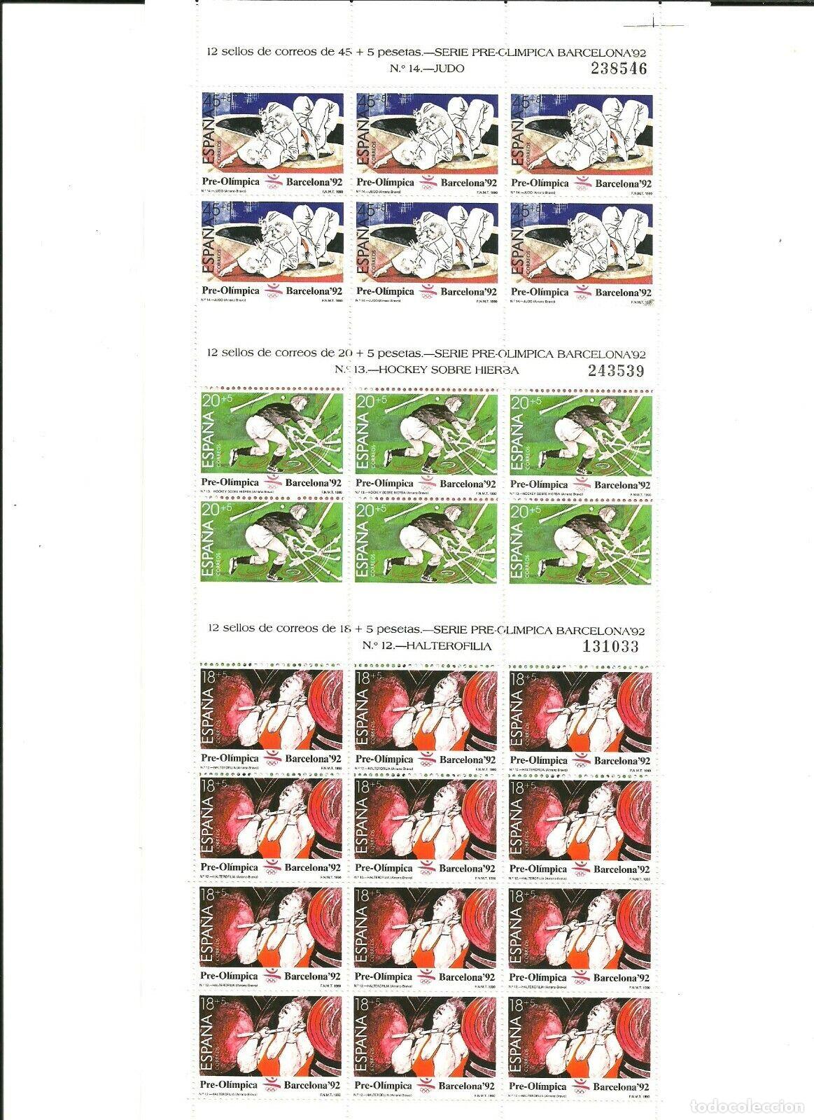 Briefmarken: Sellos Espa&ntilde;a A&ntilde;o 1990 minipliego n&ordm;10/12 Barcelona 92 Halterofilia, Hockey y Judo v.c. 14,60&euro;