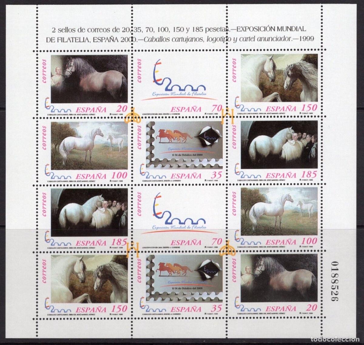 Sellos: Sellos Espa&ntilde;a A&ntilde;o 1999 minipliego n&ordm;67 Expo Espa&ntilde;a 2000 caballos cartujanos valor catalogo 44&euro;