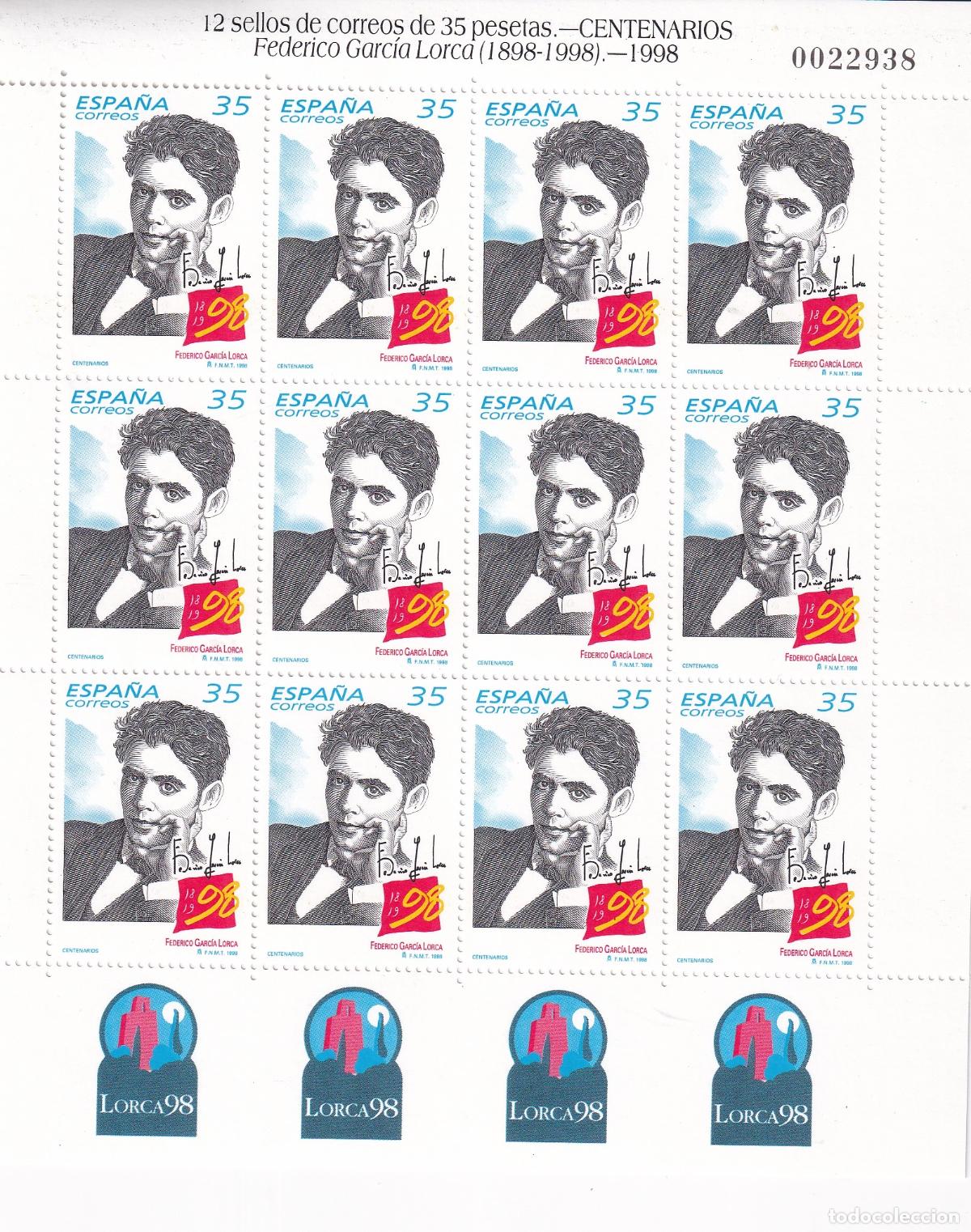 Selos: Sellos Espa&ntilde;a A&ntilde;o 1998 minipliego n&ordm;59 Primer Centenario Lorca valor catalogo 11&euro;