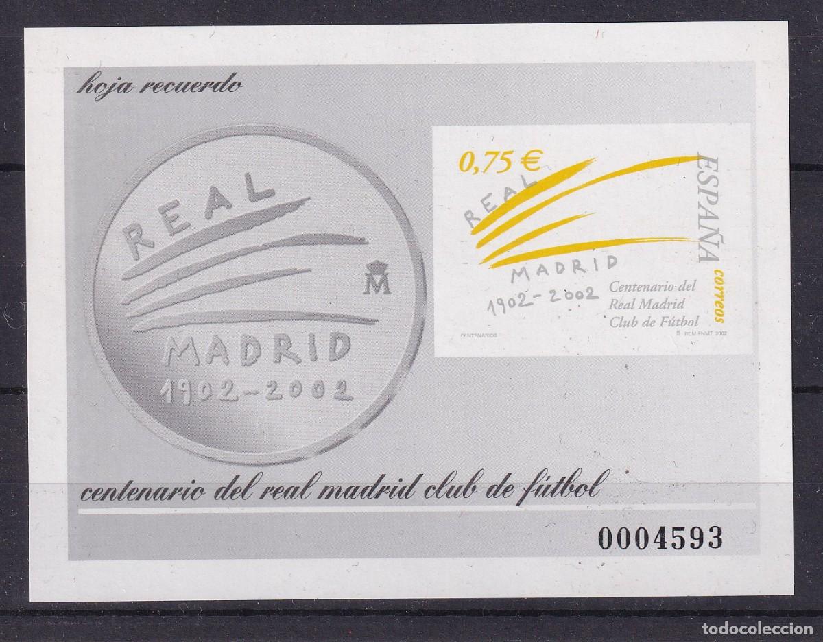 Timbres: PRUEBA OFICIAL DEL CENTENARIO DEL REAL MADRID DEL A&Ntilde;O 2002 (FUTBOL-FOOTBALL)