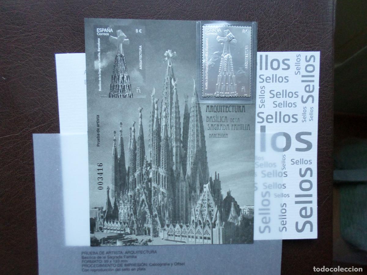 Sellos: 2026, prueba de artista basilica de la sagrada familia, con reproduccion del sello en plata