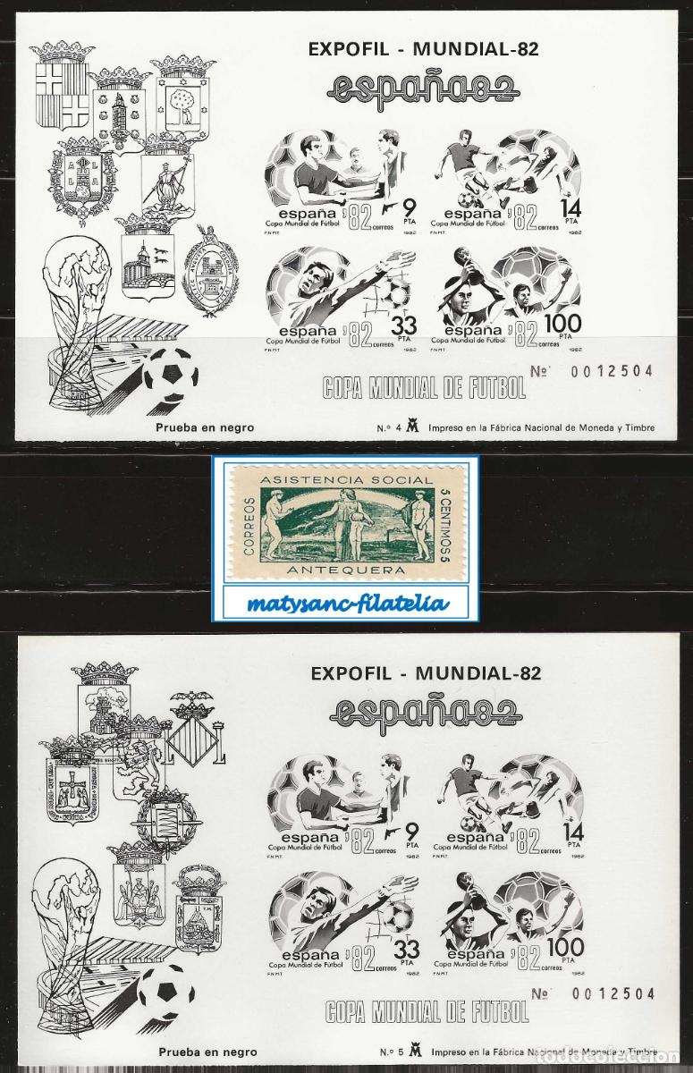 Sellos: ESPA&Ntilde;A 1982. EDIFIL PRUEBAS OFICIALES 4 Y 5 &rdquo;ESPA&Ntilde;A '82&rdquo;. MISMA NUMERAC. MNH***