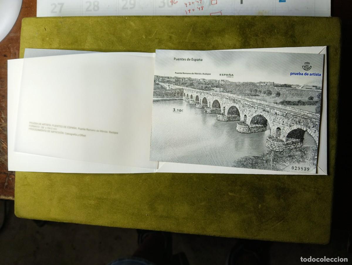Sellos: CORREOS ESPA&Ntilde;A - PRUEBA DE ARTISTA PUENTES DE ESPA&Ntilde;A 2013 PUENTE ROMANO DE MERIDA - CON CARPETILLA