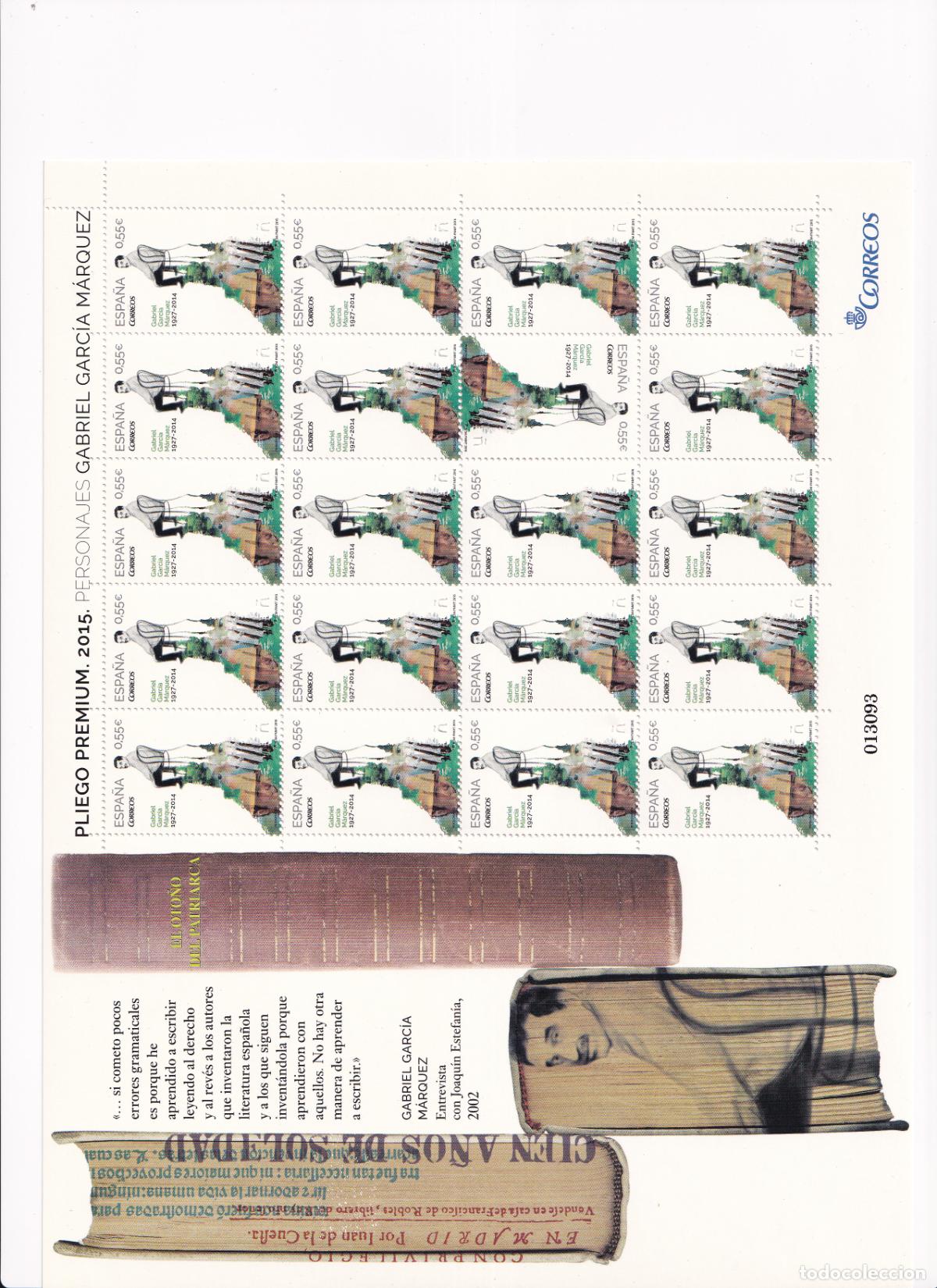 Briefmarken: PP21 Sellos Espa&ntilde;a bonito pliego premium a&ntilde;o 2015 Gabriel Garcia Maequez