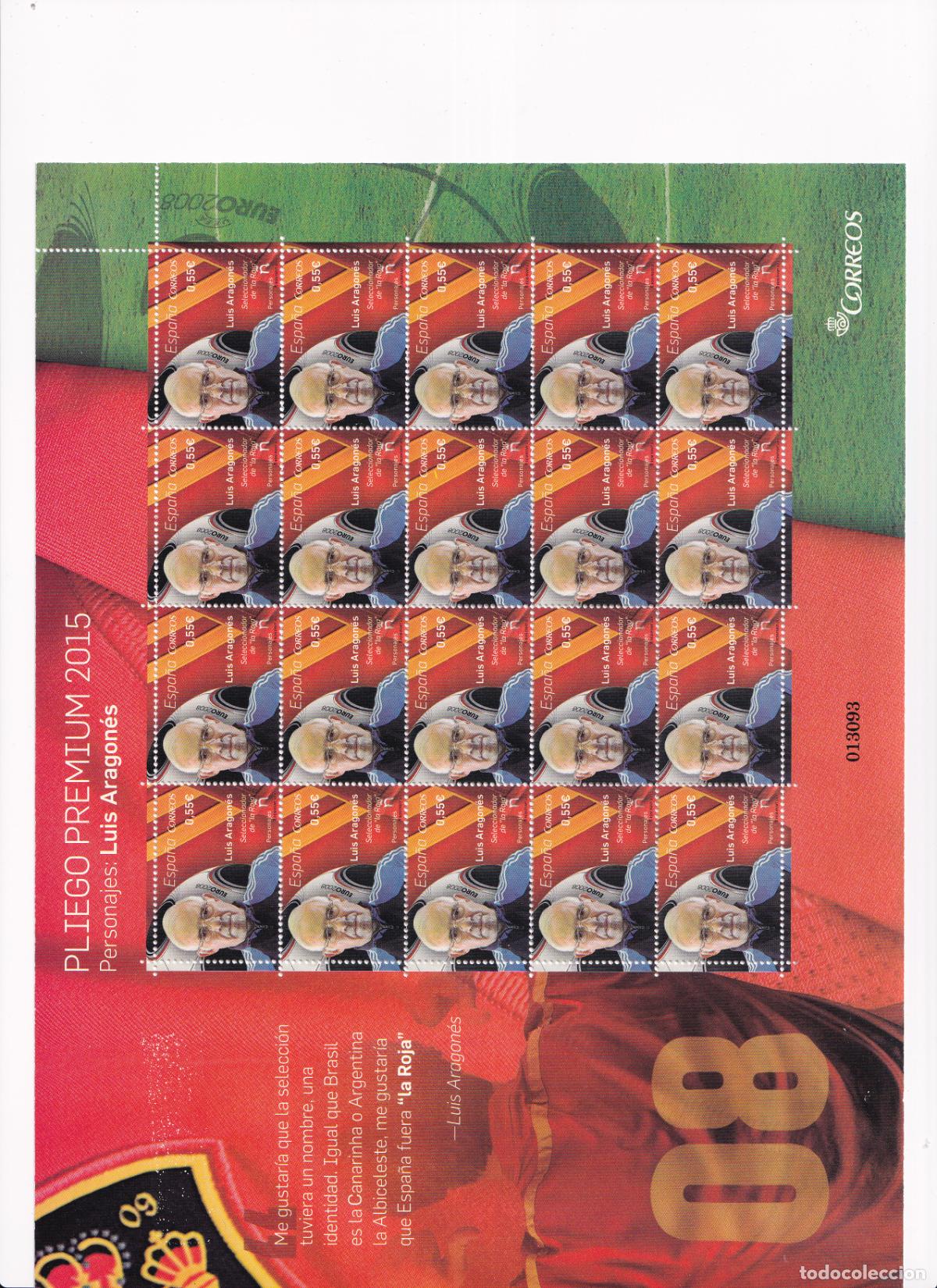 Briefmarken: PP20 Sellos Espa&ntilde;a bonito pliego premium a&ntilde;o 2015 Luis Aragones