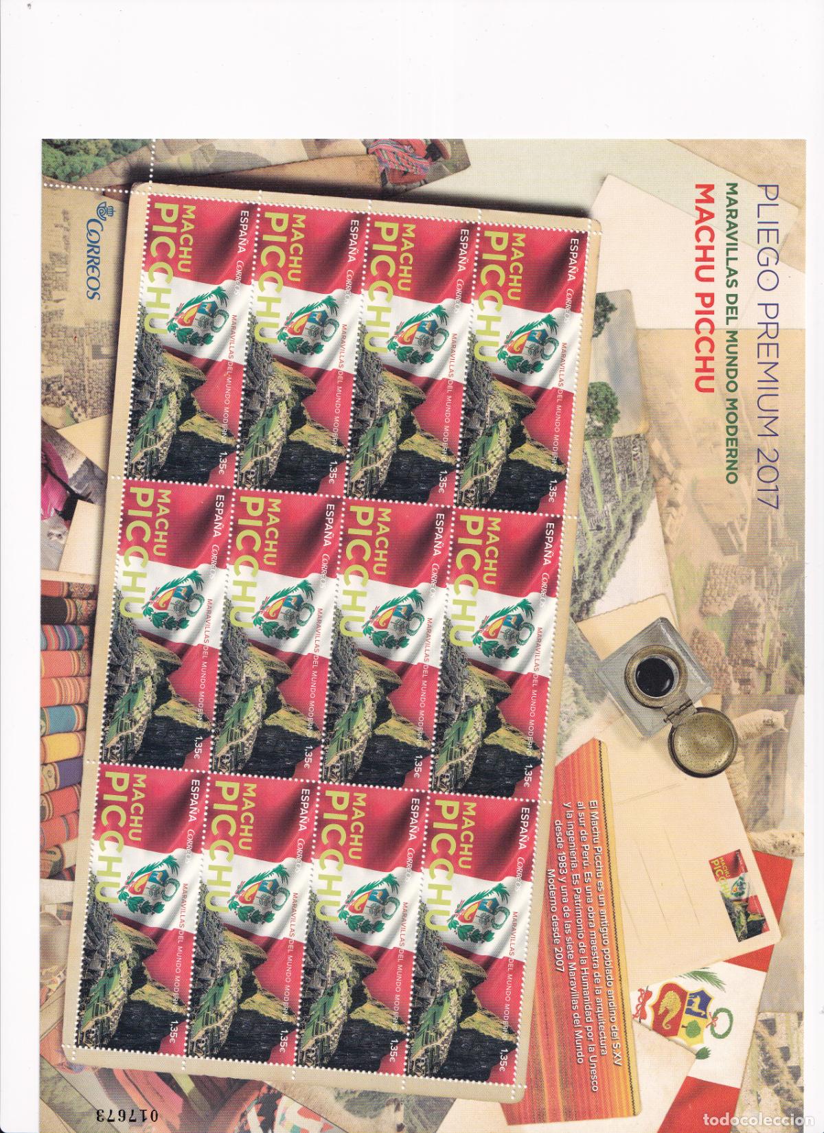 Briefmarken: PP52 Sellos Espa&ntilde;a bonito pliego premium a&ntilde;o 2017 Maravillas mundo Machu picchu