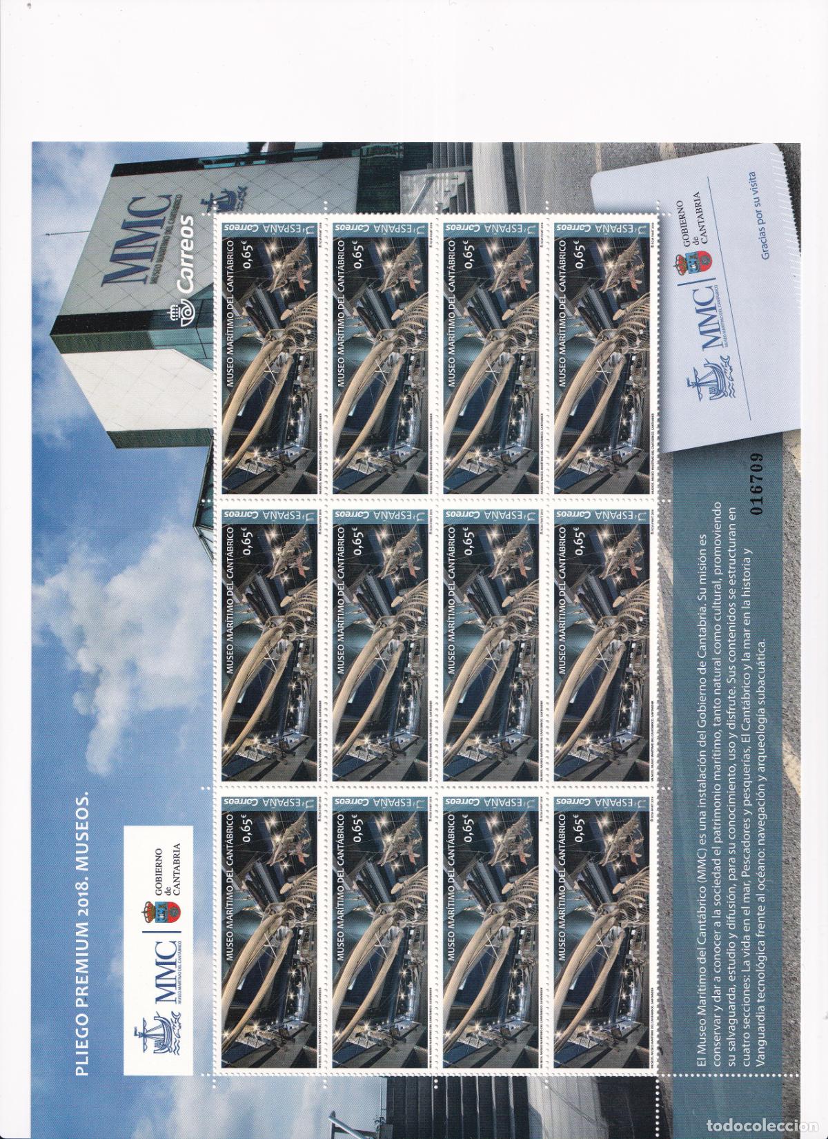 Briefmarken: PP59 Sellos Espa&ntilde;a bonito pliego premium a&ntilde;o 2018 Museo del Cantabrico de Santander