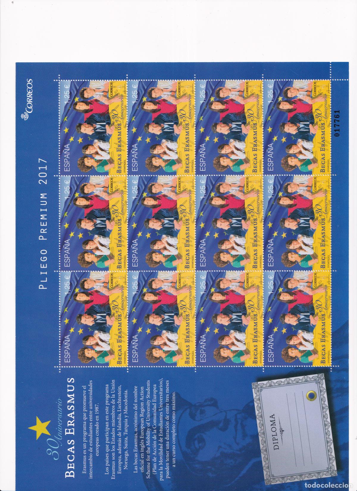 Briefmarken: PP54 Sellos Espa&ntilde;a bonito pliego premium a&ntilde;o 2017 30&ordm; Aniversario becas Erasmus