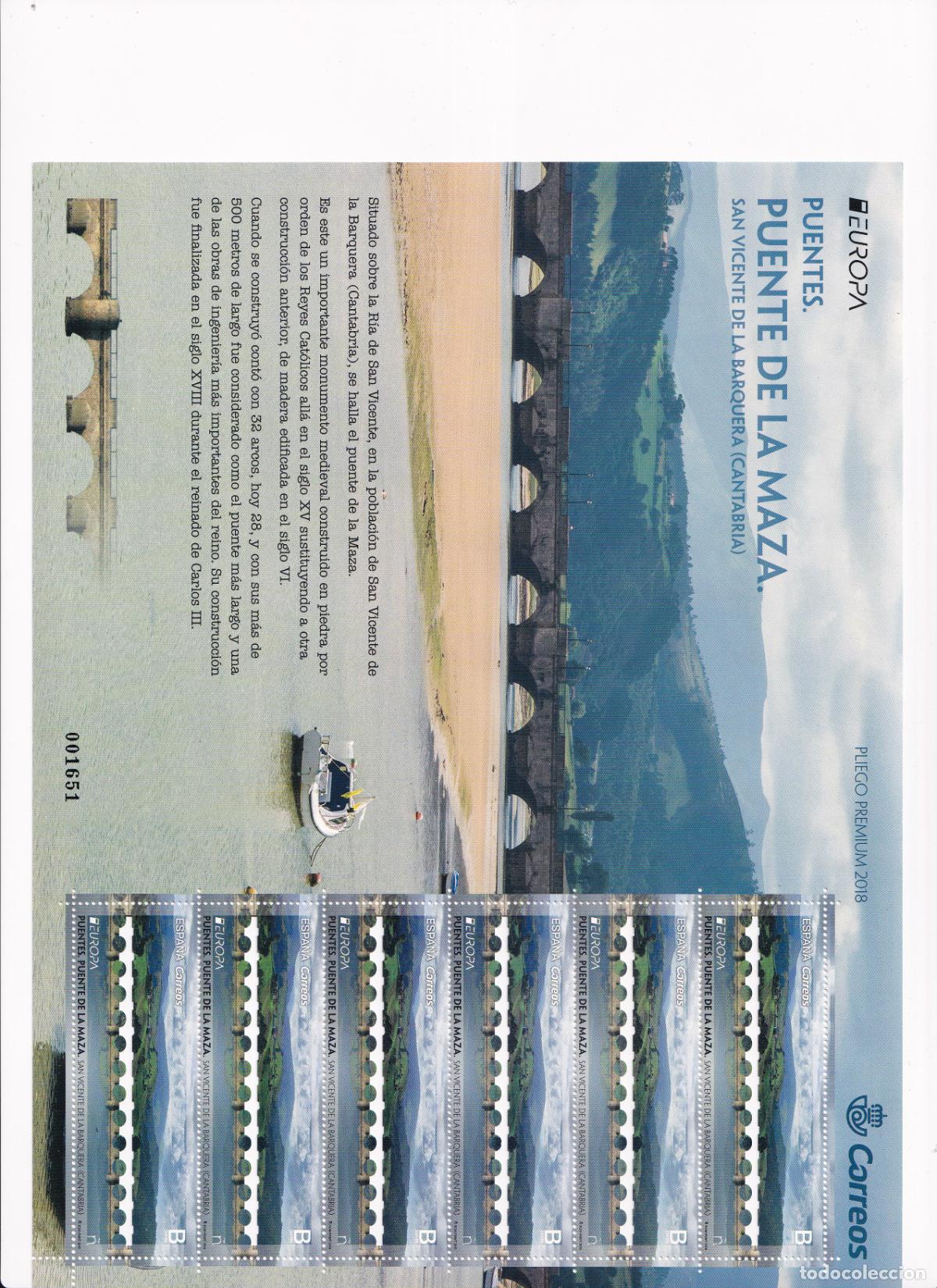 Briefmarken: PP61 Sellos Espa&ntilde;a bonito pliego premium a&ntilde;o 2018 Puente de Maza San Vicente de la Barquera