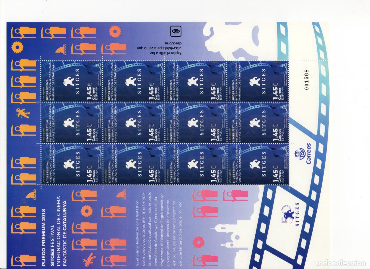 Briefmarken: PP68 Sellos Espa&ntilde;a bonito pliego premium a&ntilde;o 2018 Cine espa&ntilde;ol Sitges cine fantastico
