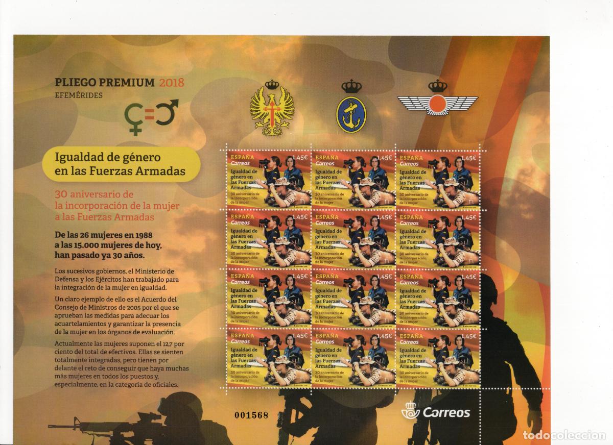 Briefmarken: PP69 Sellos Espa&ntilde;a bonito pliego premium a&ntilde;o 2018 igualdad de genero en las fuerzas armadas