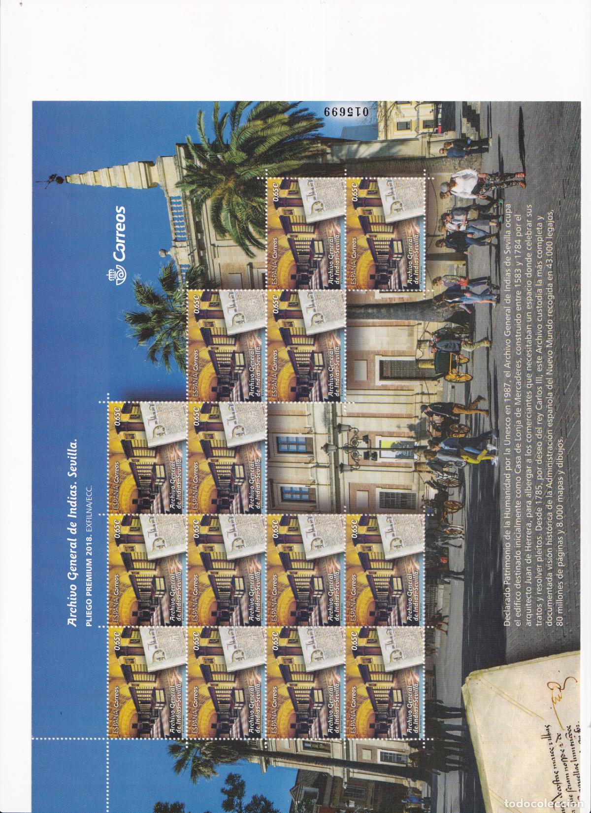 Briefmarken: PP70 Sellos Espa&ntilde;a bonito pliego premium a&ntilde;o 2018 Archivo general de Indias Sevilla