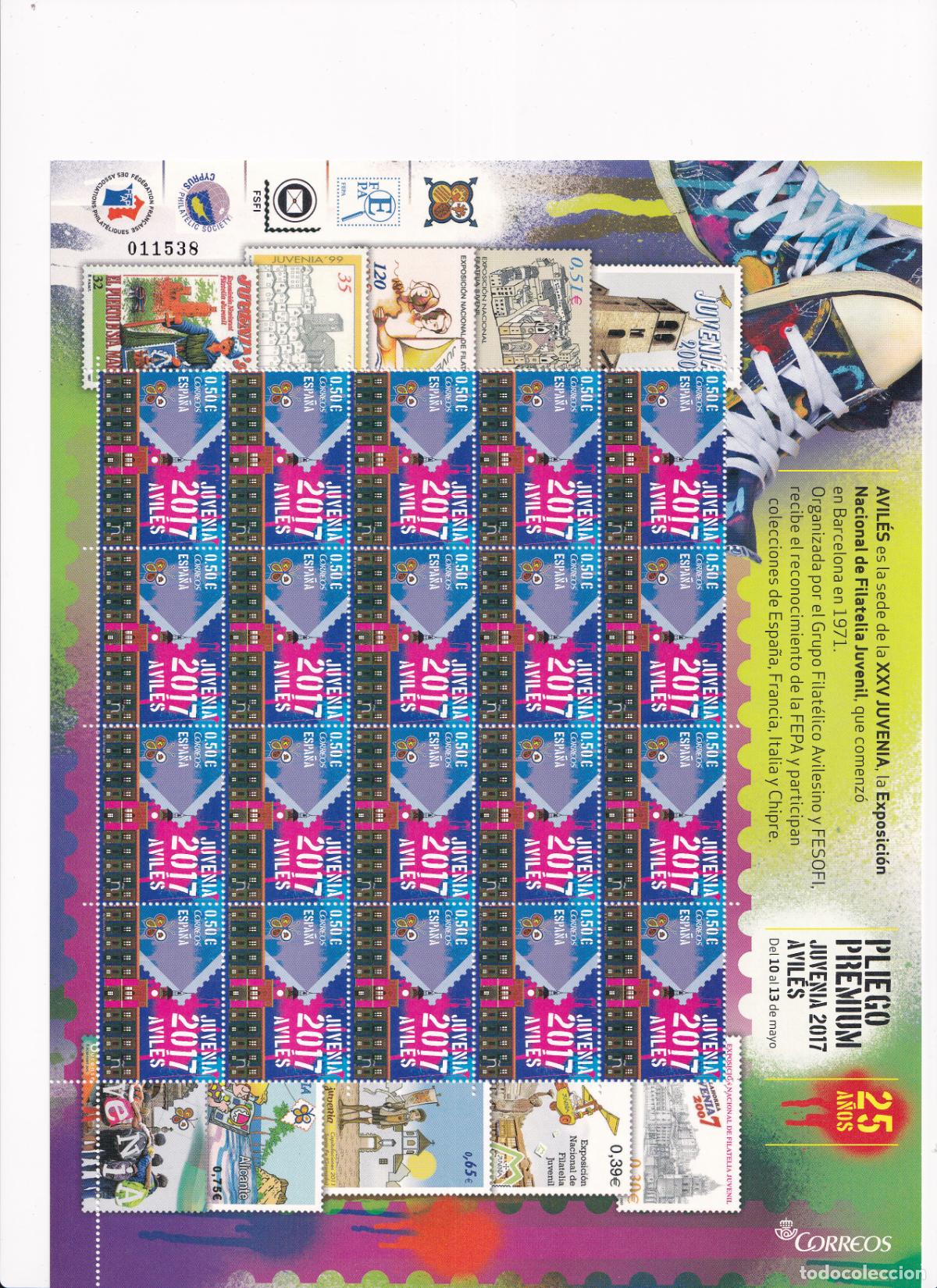 Briefmarken: PP50 Sellos Espa&ntilde;a bonito pliego premium a&ntilde;o 2017 Juvenia 2017