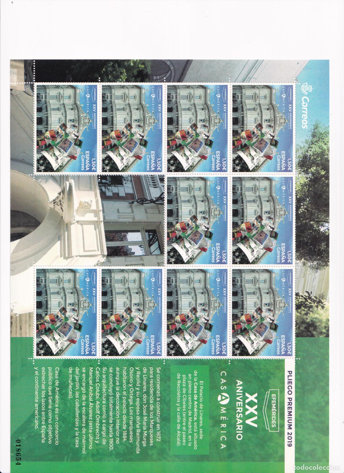 Briefmarken: PP80 Sellos Espa&ntilde;a bonito pliego premium a&ntilde;o 2019 XXV aniversario de la casa de America