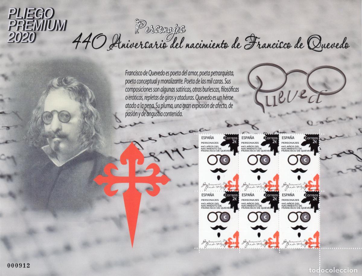 Briefmarken: PP95 Sellos Espa&ntilde;a bonito pliego premium a&ntilde;o 2020 440 aniversario nacimiento Francisco de Quevedo