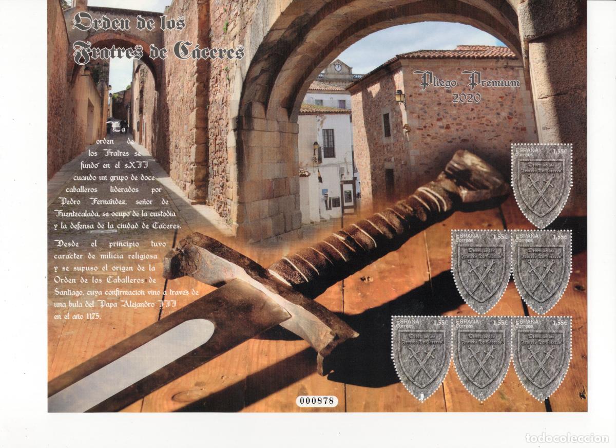Briefmarken: PP98 Sellos Espa&ntilde;a bonito pliego premium a&ntilde;o 2020 Orden de los Fratres de Caceres