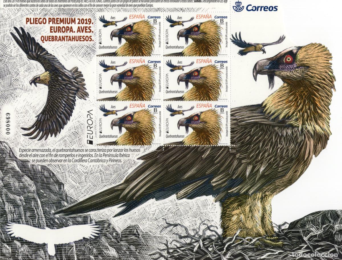 Briefmarken: PP75 Sellos Espa&ntilde;a bonito pliego premium a&ntilde;o 2019 Aves quebrantahuesos